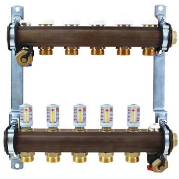 Rozdzielacz do ogrzewania podłogowego HERZ 8-obieg. GW 1'' x GZ 3/4'' + przepływomierz + zawór napełn/spust + odpowietrznik