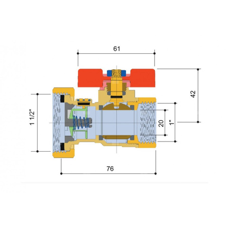 Zawór kulowy FERRO Z półśrubunkiem do pompy 6/4'', uszczelką i zaworem zwrotnym 1'' GW, uchwyt: motylek